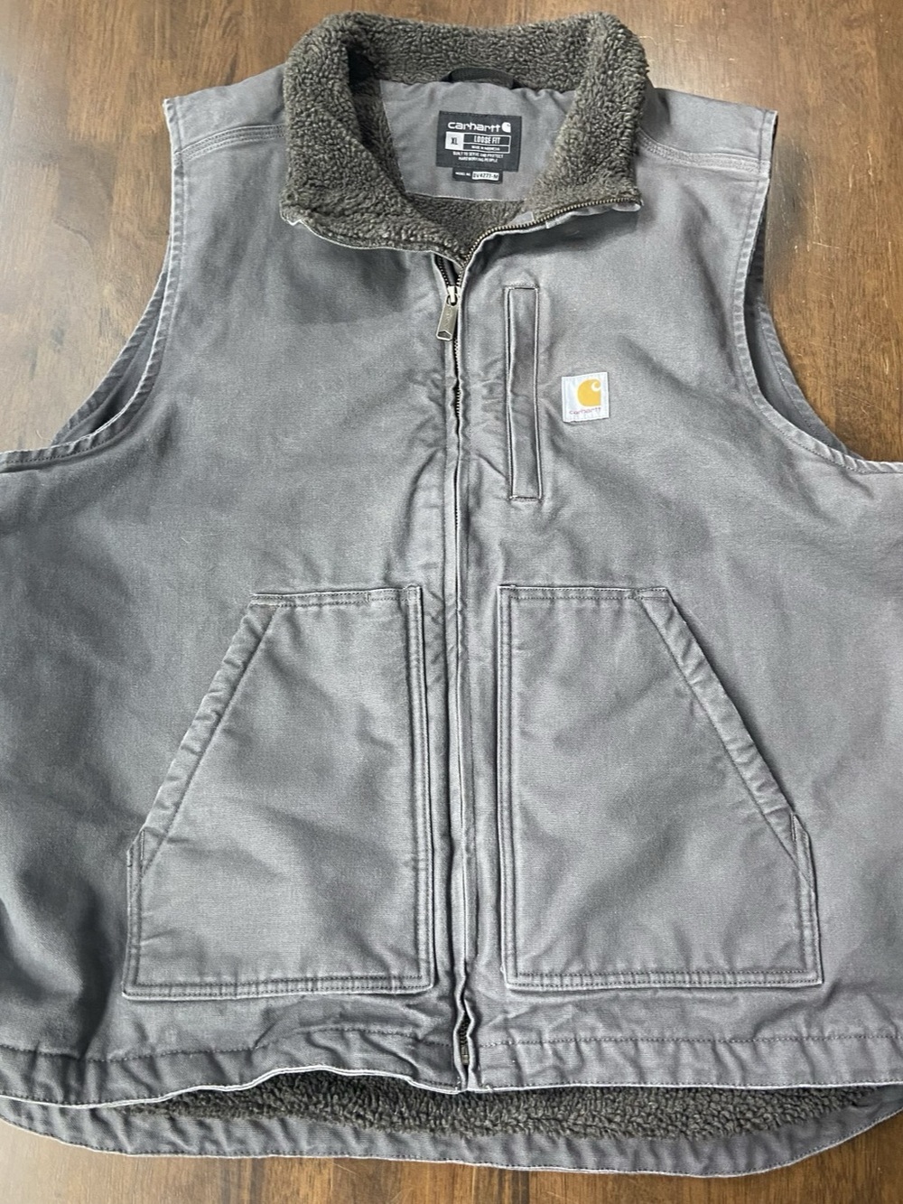 Carhartt Loose Fit Washed Duck Sherpa-Lined Mock-Neck Vest Gray Men’s XL